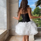 Black Strapless Waist‑Cinched Top with White Tulip‑Hem Short Skirt Homecoming Dress R5443