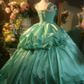 Light green halter-neck fitted waist ball gown with a full skirt R7265