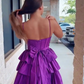 Purple suspender waist cake skirt homecoming dress R5542