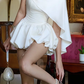 White cape waist slim flower bud skirt short skirt homecoming dress R4431