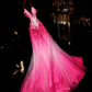 Gradient pink halter neck strapless waist slim-fit long ball gown R6972