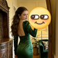 Green square neckline, fitted waist, slimming and sexy long ball gown R8616