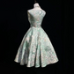 Green printed sleeveless slim waist puffy A-line princess dress homecoming dress R4961