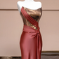Champagne gold strapless dress with retro reddish-brown bodycon skirt, sexy ball gown/bridal gown R8283