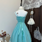Lake blue suspender waist flared skirt mid-length skirt homecoming dress R4310