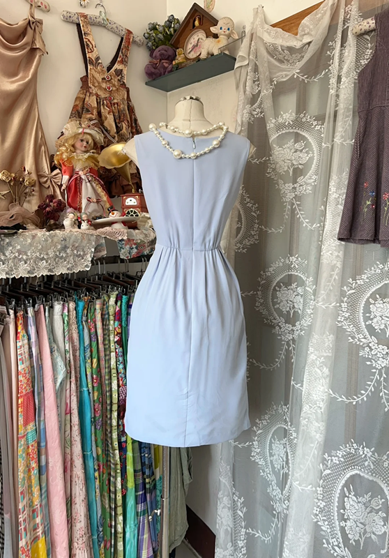 Light blue sleeveless slim waist elegant short skirt ball gown R6214