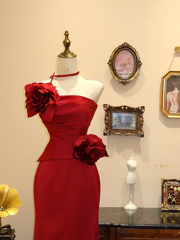 Red Strapless Waist-Cinched Slim-Fit Sexy Ball Gown, Bridal Gown R7132