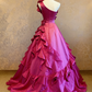 Rose pink one-shoulder fitted waist slim-fit ball gown/bridal dress R7225