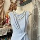 Light blue sleeveless slim waist elegant short skirt ball gown R6214
