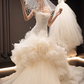 White tube top slim waist hip fishtail design tulle wedding dress R6034