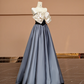 Black top with apricot bow neckline and gray skirt, long ball gown R8374