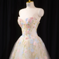 Pink floral strapless cinched waist ball gown with a full skirt, long ball gown, bridal dress R8919