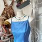 Blue halter-neck satin fitted elegant long ball gown R6333