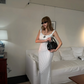 White polka dot sexy fitted long ball gown/bridal dress R8859