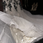White strapless vintage floral pattern fitted long ball gown R7052