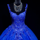 Blue halter-neck fitted dress with a full skirt, elegant princess ball gown R8676