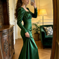 Green square neckline, fitted waist, slimming and sexy long ball gown R8616