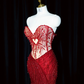 Red strapless, fitted waist, bodycon, sexy long ball gown/bridal dress R8949