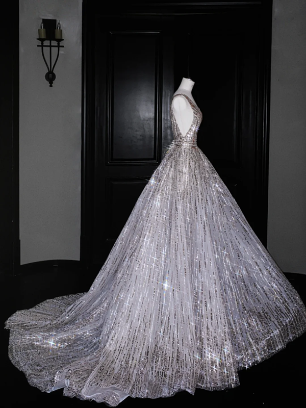 Temperament sequined suspenders waist slim fit puffy princess dress, prom dress R5658