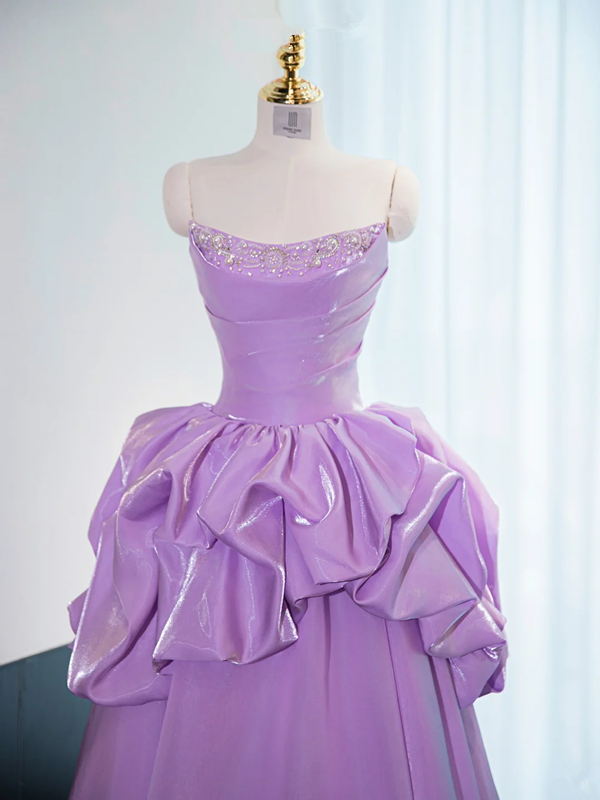 Light purple strapless, fitted waist, full skirt, long ball gown, bridal dress R8979