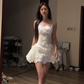 White halter-neck fitted lace skirt sexy short ball gown R8082
