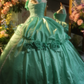 Light green halter-neck fitted waist ball gown with a full skirt R7265