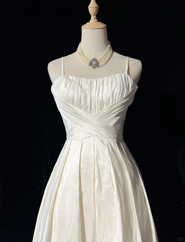 White suspenders, slim waist, irregular skirt, short skirt, homecoming dress R4920