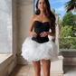 Black Strapless Waist‑Cinched Top with White Tulip‑Hem Short Skirt Homecoming Dress R5443