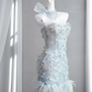 Light blue strapless, fitted, bodycon, sexy short ball gown/bridal dress R8428