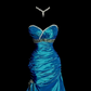 Blue strapless, fitted waist, pleated hips, long fishtail skirt, ball gown R8102