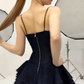 Dark blue suspenders waist slim hot girl sexy cake skirt homecoming dress R4391