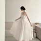 White spaghetti strap, waist-cinched, slim-fit, full-skirt prom dress, wedding dress R7959