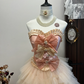 Pink tube top three-dimensional flower waist cute cake tulle skirt short skirt homecoming dress R4271