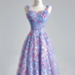 Purple floral halter-neck fitted A-line long ball gown R8146