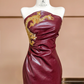 Burgundy strapless fitted waist bodycon sexy long ball gown, bridal dress R8340