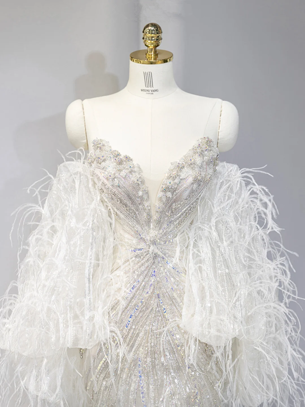Silver strapless fitted long ball gown, bridal dress R9039