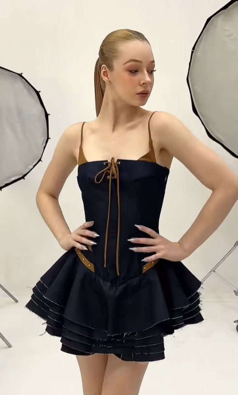 Dark blue suspenders waist slim hot girl sexy cake skirt homecoming dress R4391