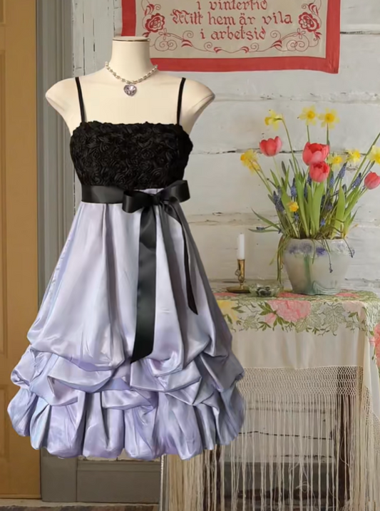 Black halter-neck purple skirt ball gown R6254