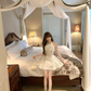 White halter neck slim waist A-line temperament short skirt homecoming dress R4253