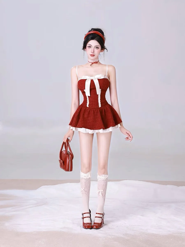 Red halter waist slim skirt homecoming dress R5373