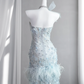 Light blue strapless, fitted, bodycon, sexy short ball gown/bridal dress R8428