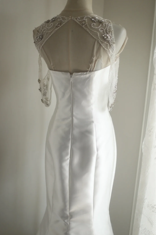 White satin fitted mermaid long ball gown/bridal dress R6772