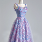 Purple floral halter-neck fitted A-line long ball gown R8146