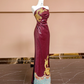 Burgundy strapless fitted waist bodycon sexy long ball gown, bridal dress R8340