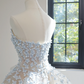 Light blue floral appliqué strapless fitted waist ball gown/bridal dress R8458