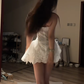White halter-neck fitted lace skirt sexy short ball gown R8082