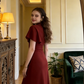 Burgundy shawl fitted waist sexy slit ball gown bridal dress R8585