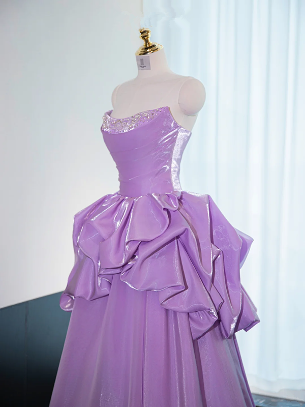 Light purple strapless, fitted waist, full skirt, long ball gown, bridal dress R8979