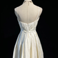 White suspenders, slim waist, irregular skirt, short skirt, homecoming dress R4920