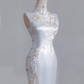 White Chinese-style cheongsam, fitted waist, elegant ball gown/bridal dress R8233